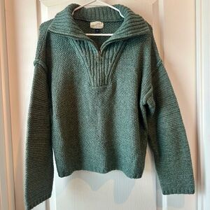 Universal Thread Women’s Half Zip Sweater L Sage Green Chunky Knit Pullover